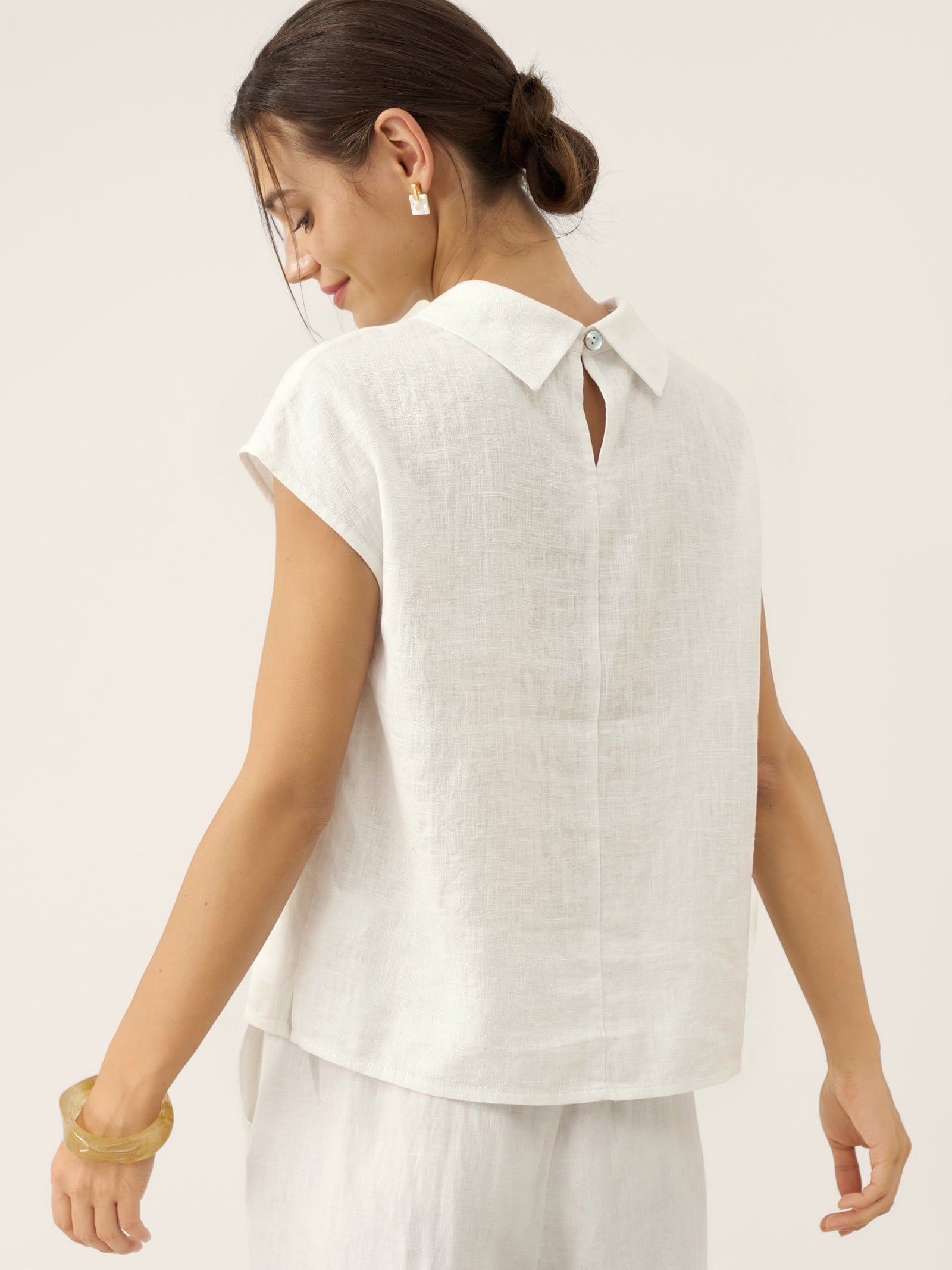 Damen-Leinentop mit Flügelärmeln und Umlegekragen-Tops for women-Alpenkind