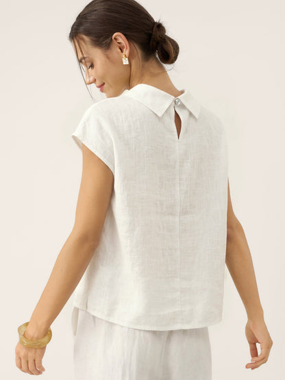 Damen-Leinentop mit Flügelärmeln und Umlegekragen-Tops for women-Alpenkind