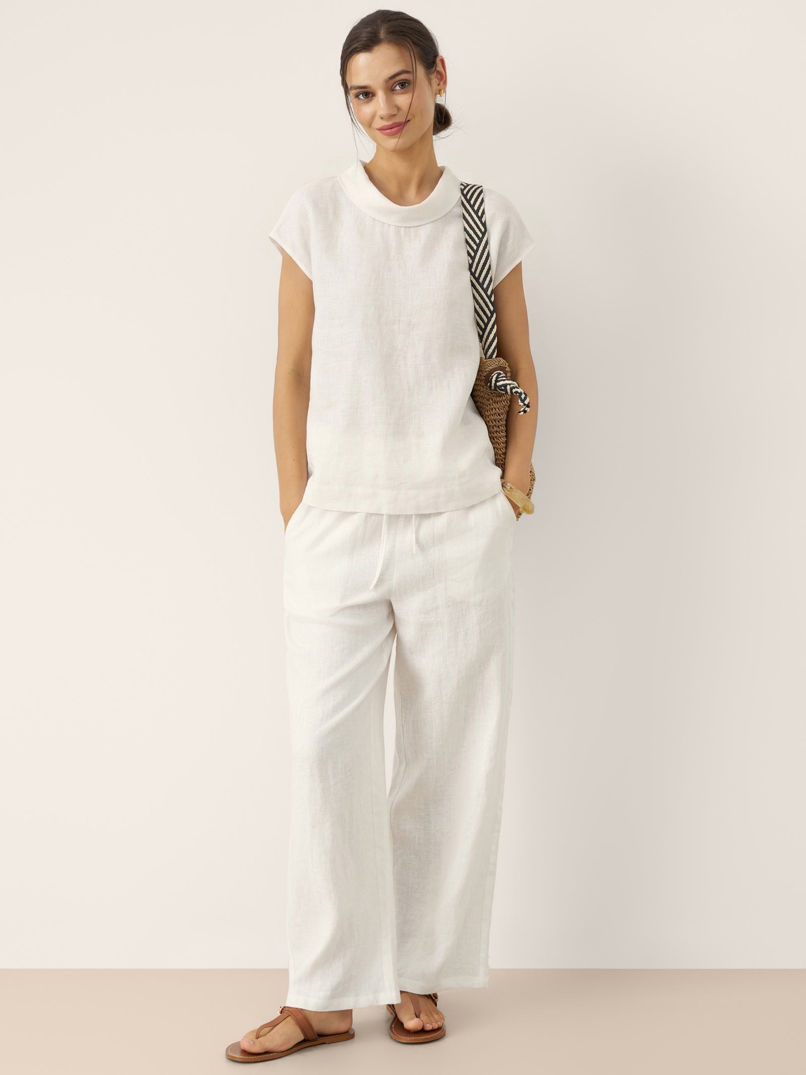 Damen-Leinentop mit Flügelärmeln und Umlegekragen-Tops for women-Alpenkind