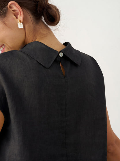 Damen-Leinentop mit Flügelärmeln und Umlegekragen-Tops for women-Alpenkind