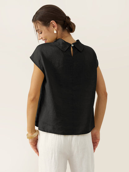 Damen-Leinentop mit Flügelärmeln und Umlegekragen-Tops for women-Alpenkind