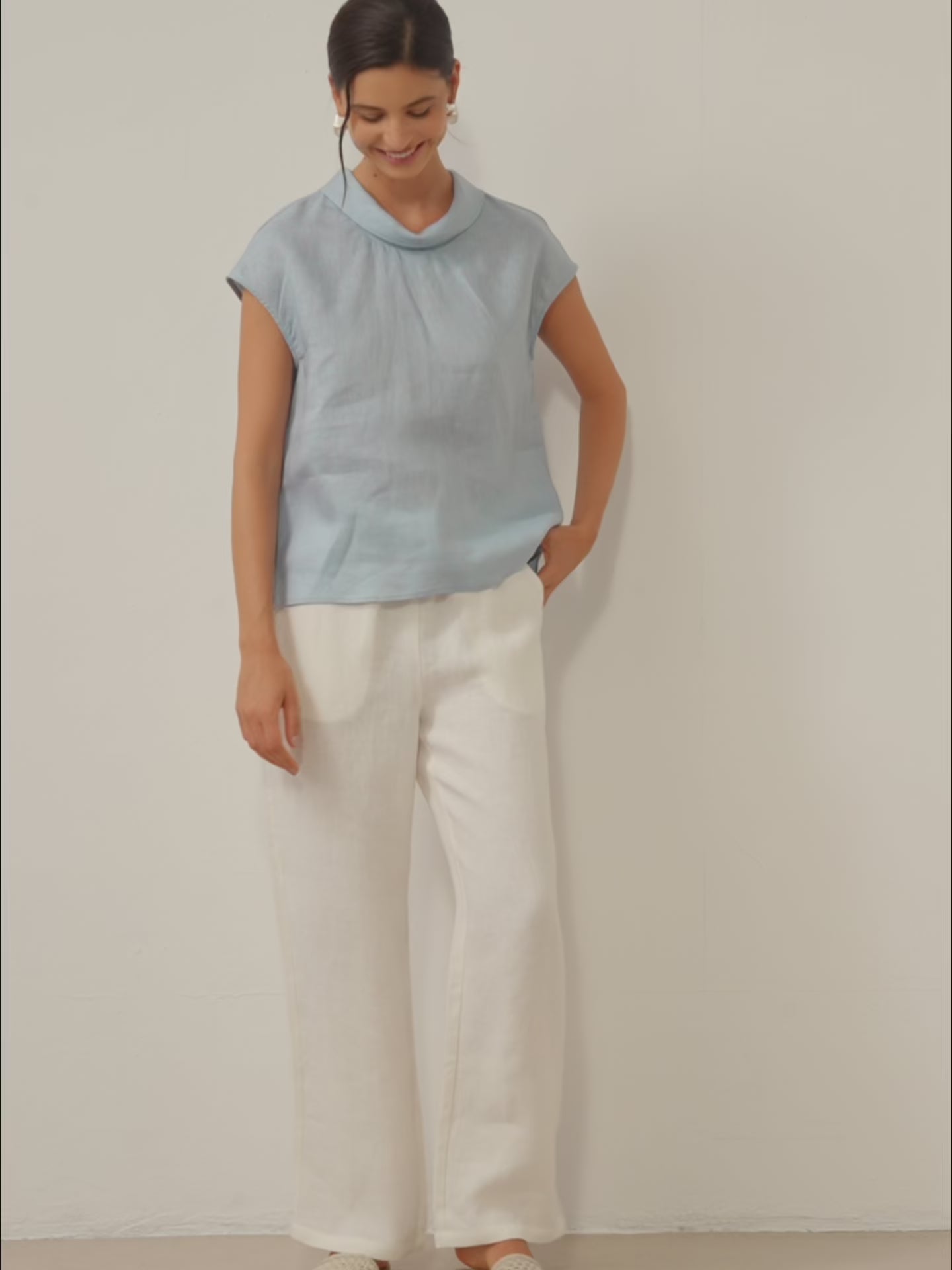 Damen-Leinentop mit Flügelärmeln und Umlegekragen-Tops for women-Alpenkind