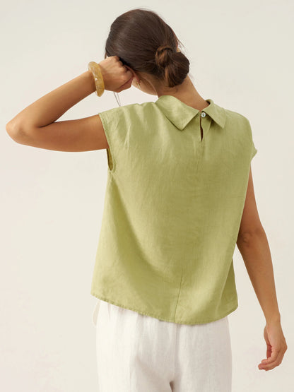 Damen-Leinentop mit Flügelärmeln und Umlegekragen-Tops for women-Alpenkind