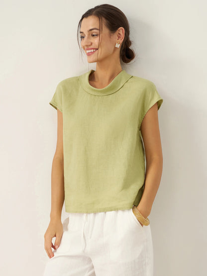 Damen-Leinentop mit Flügelärmeln und Umlegekragen-Tops for women-Alpenkind