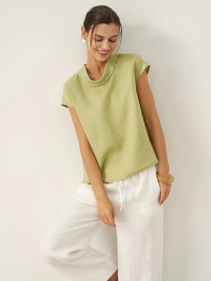 Damen-Leinentop mit Flügelärmeln und Umlegekragen-Tops for women-Alpenkind
