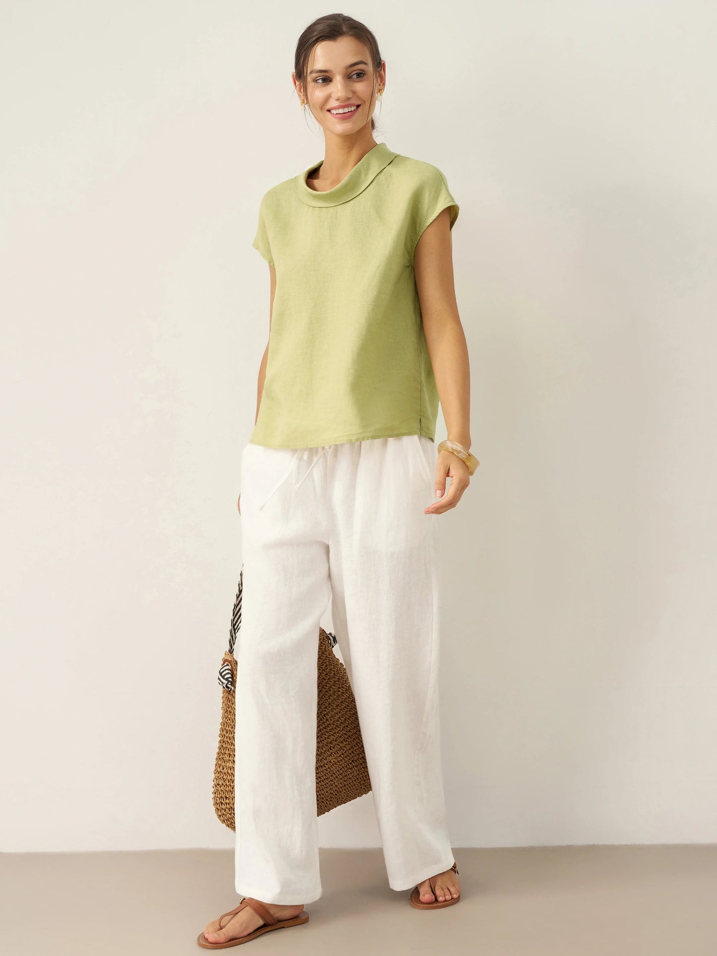 Damen-Leinentop mit Flügelärmeln und Umlegekragen-Tops for women-Alpenkind