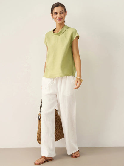 Damen-Leinentop mit Flügelärmeln und Umlegekragen-Tops for women-Alpenkind