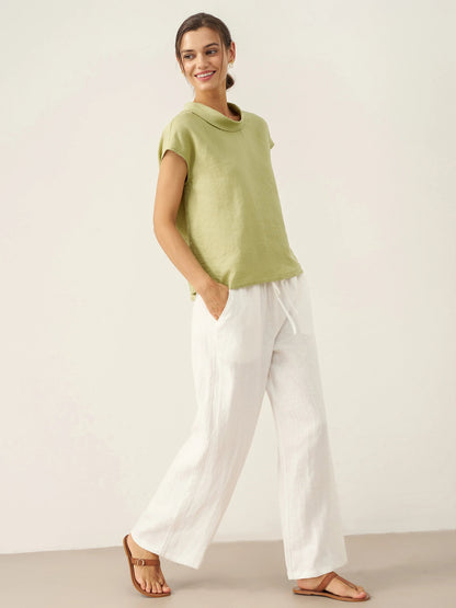 Damen-Leinentop mit Flügelärmeln und Umlegekragen-Tops for women-Alpenkind