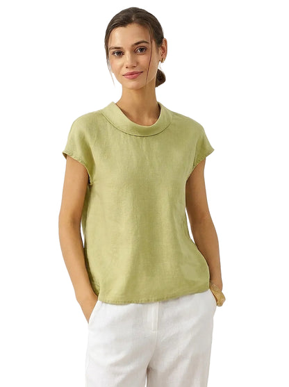 Damen-Leinentop mit Flügelärmeln und Umlegekragen-Tops for women-Alpenkind