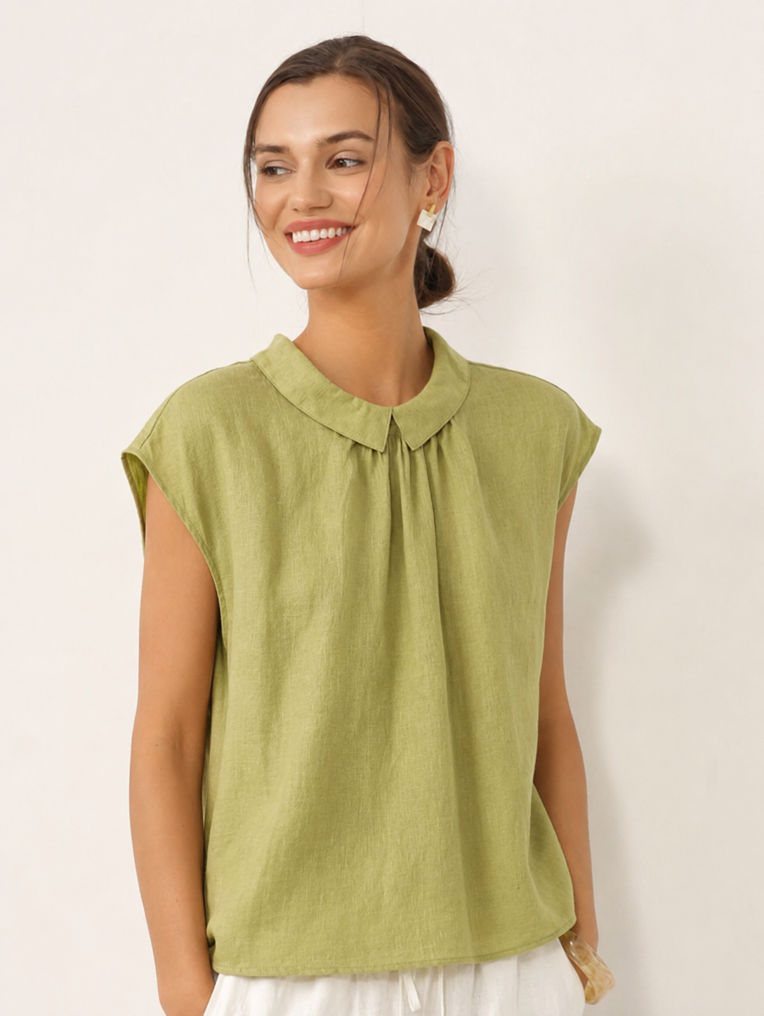 Damen-Leinentop mit Flügelärmeln und Umlegekragen-Tops for women-Alpenkind