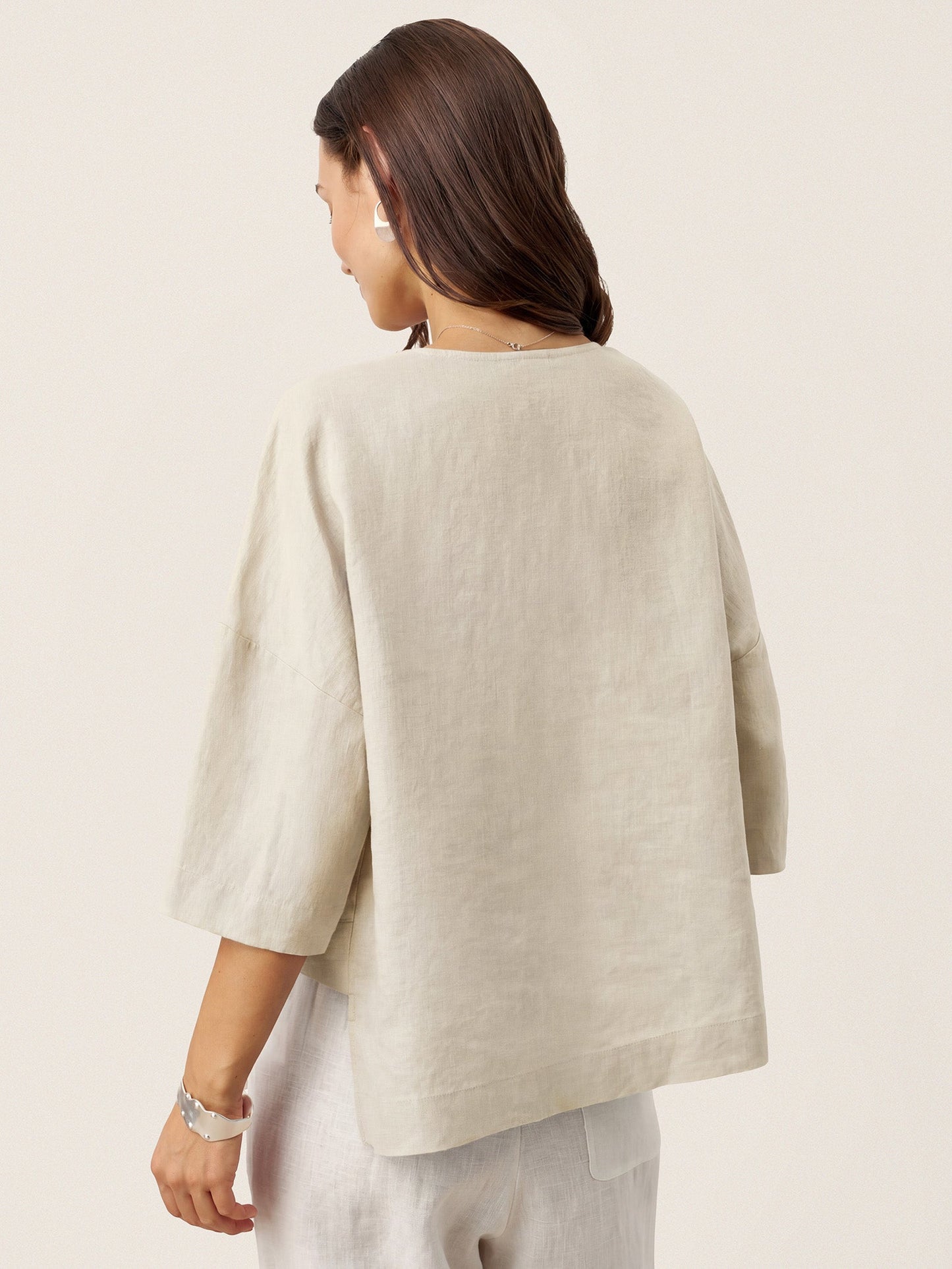 Damen-Leinentop mit V-Ausschnitt und Lagen-Saum-Tops for women-Alpenkind