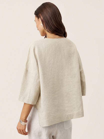 Damen-Leinentop mit V-Ausschnitt und Lagen-Saum-Tops for women-Alpenkind
