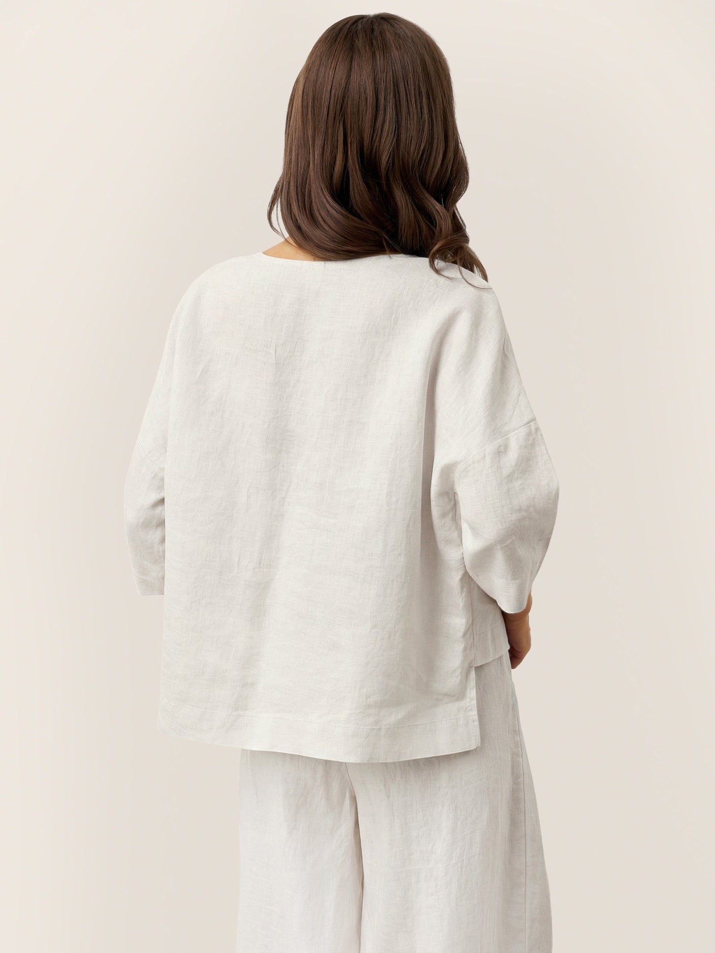 Damen-Leinentop mit V-Ausschnitt und Lagen-Saum-Tops for women-Alpenkind