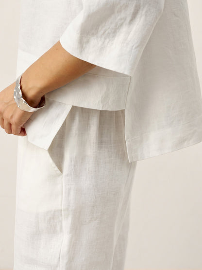 Damen-Leinentop mit V-Ausschnitt und Lagen-Saum-Tops for women-Alpenkind