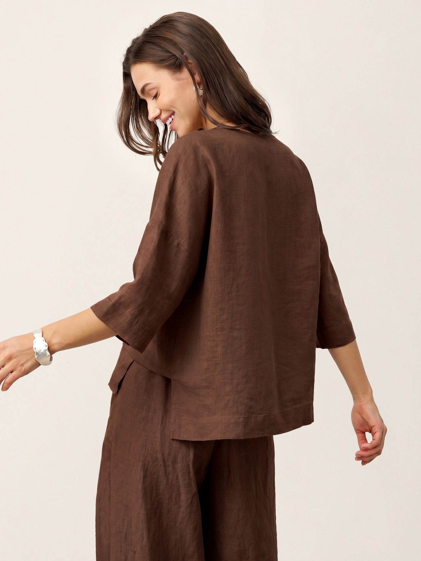 Damen-Leinentop mit V-Ausschnitt und Lagen-Saum-Tops for women-Alpenkind