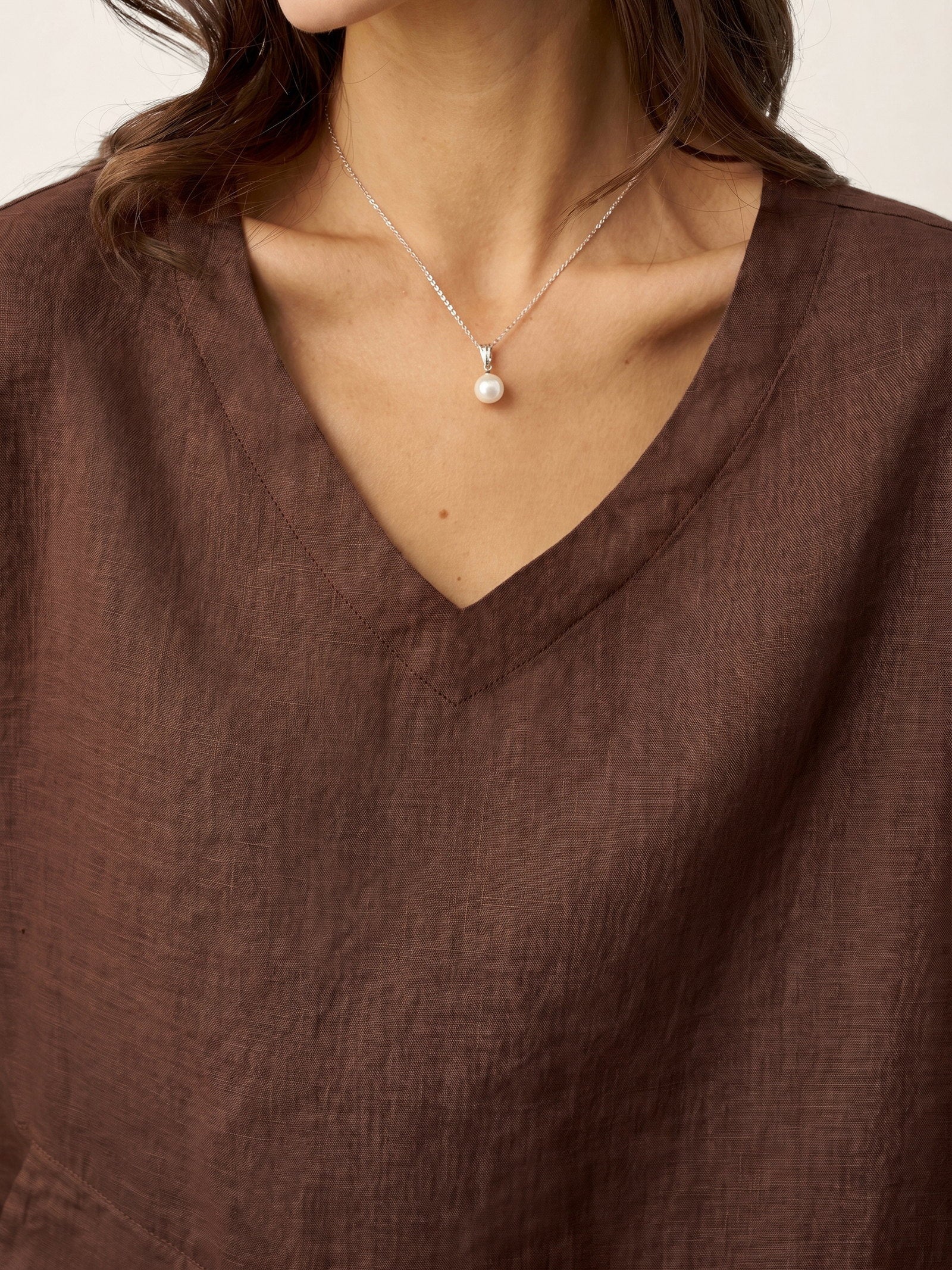 Damen-Leinentop mit V-Ausschnitt und Lagen-Saum-Tops for women-Alpenkind