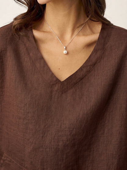 Damen-Leinentop mit V-Ausschnitt und Lagen-Saum-Tops for women-Alpenkind