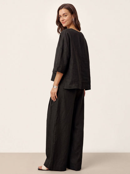 Damen-Leinentop mit V-Ausschnitt und Lagen-Saum-Tops for women-Alpenkind