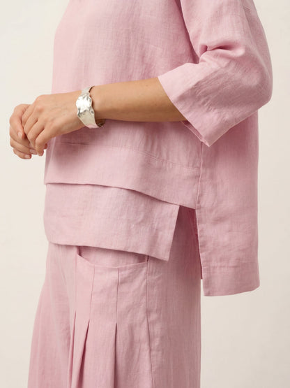 Damen-Leinentop mit V-Ausschnitt und Lagen-Saum-Tops for women-Alpenkind