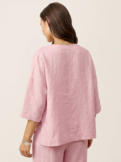 Damen-Leinentop mit V-Ausschnitt und Lagen-Saum-Tops for women-Alpenkind