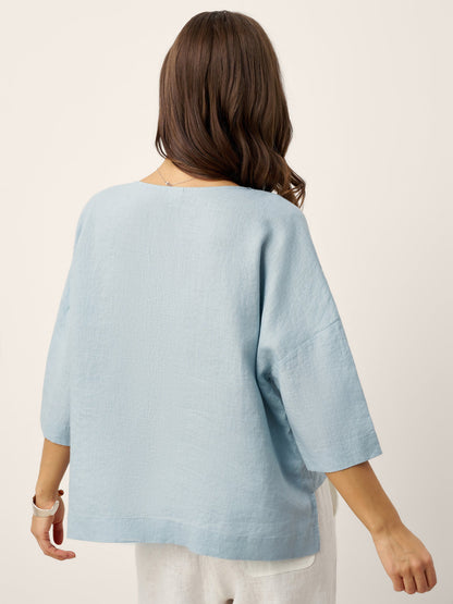 Damen-Leinentop mit V-Ausschnitt und Lagen-Saum-Tops for women-Alpenkind