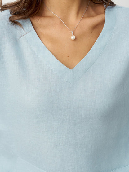 Damen-Leinentop mit V-Ausschnitt und Lagen-Saum-Tops for women-Alpenkind