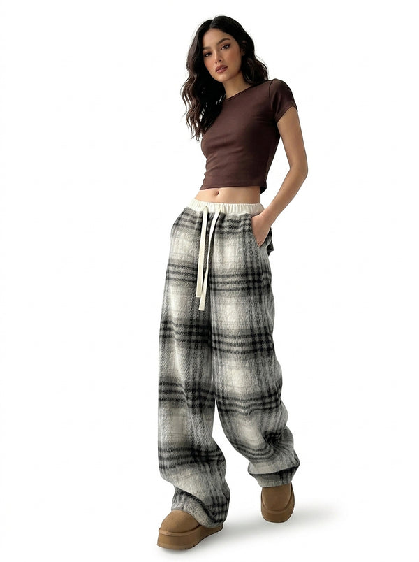 Damen-Loungehose mit weitem Bein und Karomuster-Pants for Women-Alpenkind