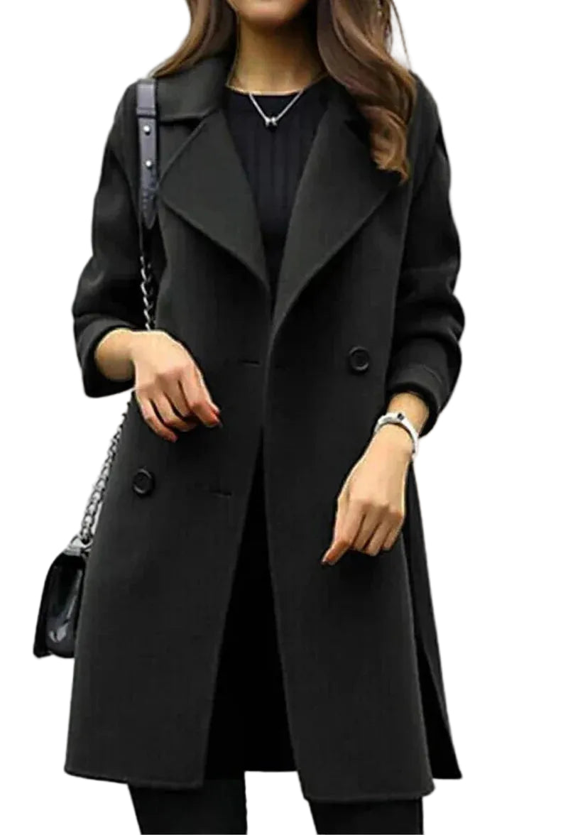 Damen Mantel in Midilänge mit doppelter Knopfleiste und Revers-Women Coats-Alpenkind