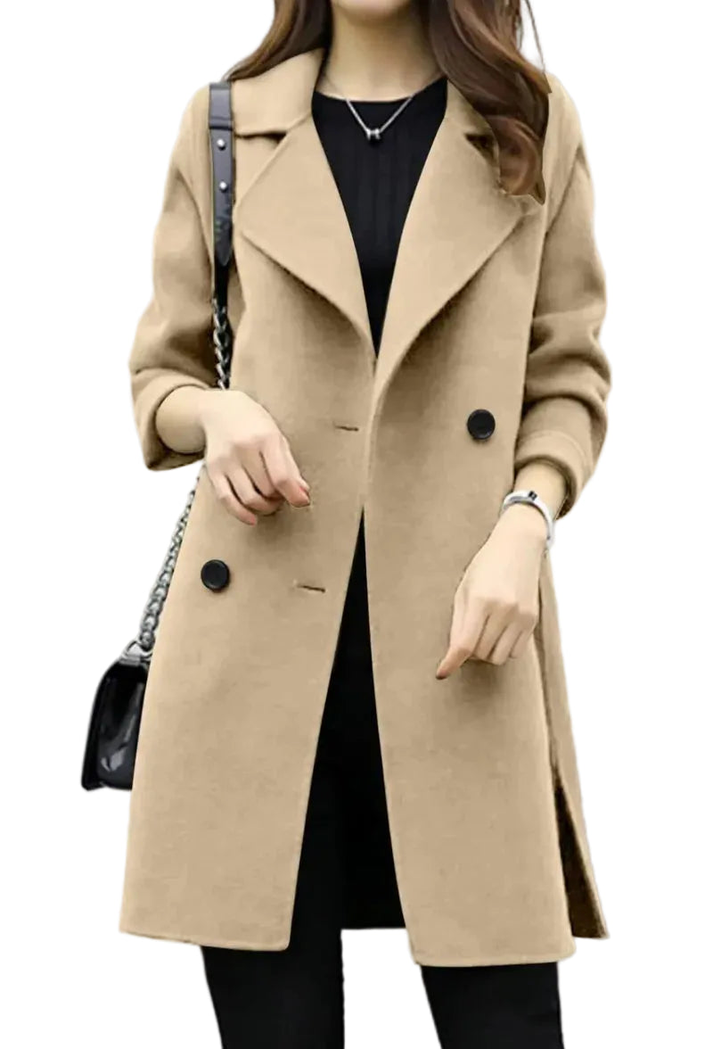 Damen Mantel in Midilänge mit doppelter Knopfleiste und Revers-Women Coats-Alpenkind
