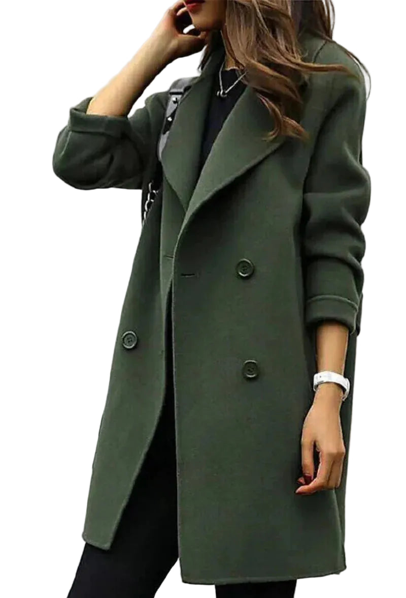 Damen Mantel in Midilänge mit doppelter Knopfleiste und Revers-Women Coats-Alpenkind