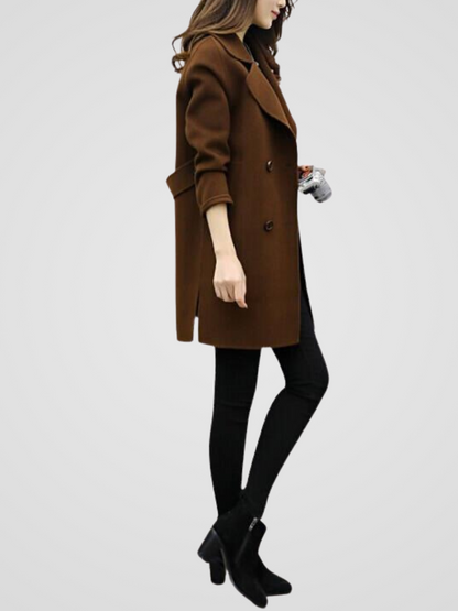Damen-Mantel mit doppelreihiger Knopfleiste und fallendem Revers-Coats for woman-Alpenkind