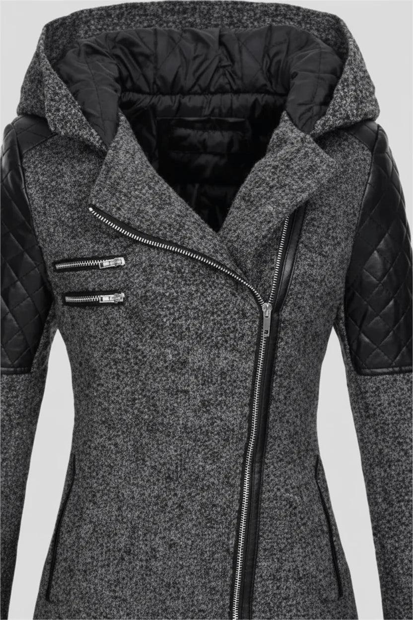 Damen Mantel mit Raffiniertem Struktur-Design & Asymmetrischem Reißverschluss-Women Outerwear-Alpenkind