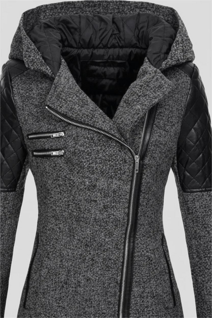 Damen Mantel mit Raffiniertem Struktur-Design & Asymmetrischem Reißverschluss-Women Outerwear-Alpenkind