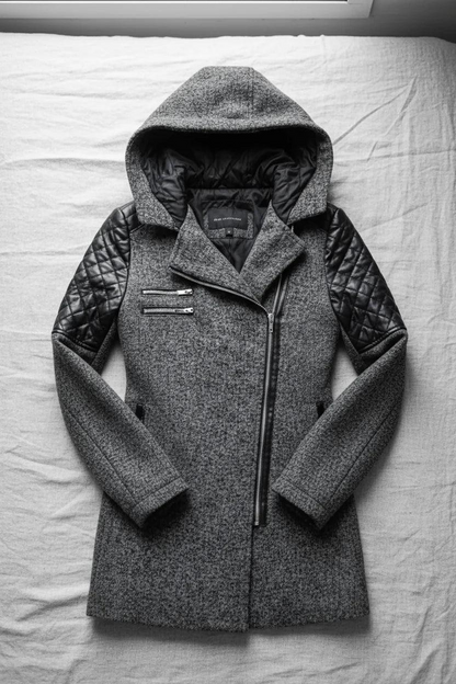 Damen Mantel mit Raffiniertem Struktur-Design & Asymmetrischem Reißverschluss-Women Outerwear-Alpenkind