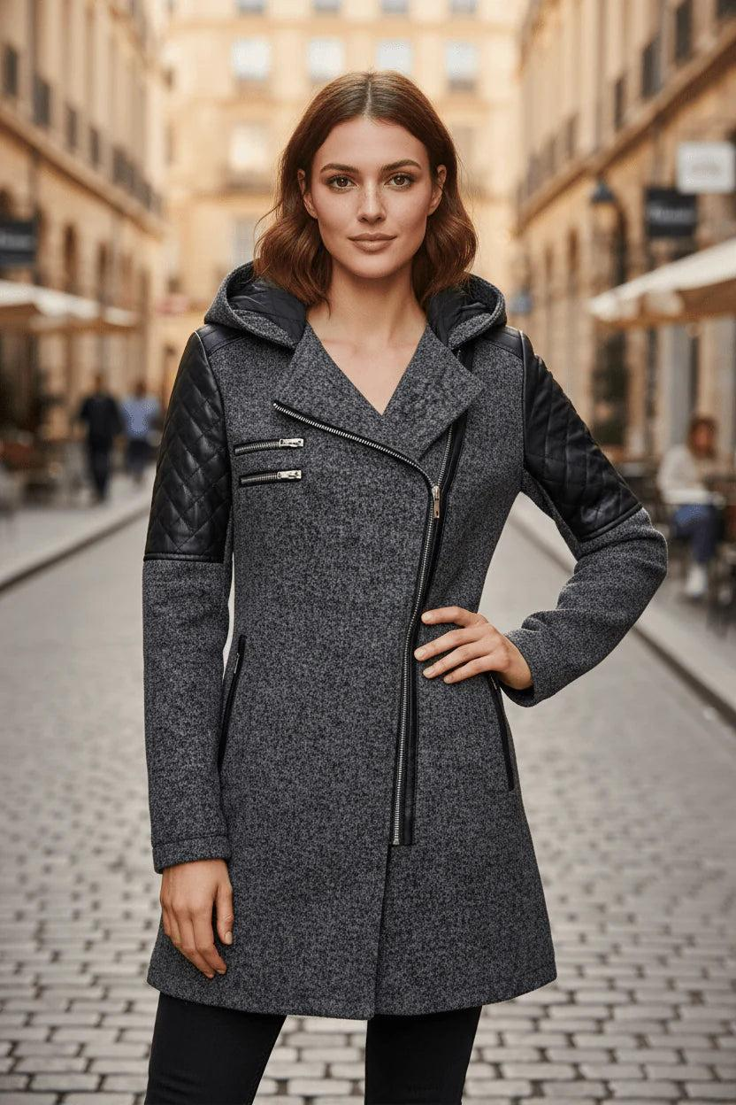 Damen Mantel mit Raffiniertem Struktur-Design & Asymmetrischem Reißverschluss-Women Outerwear-Alpenkind