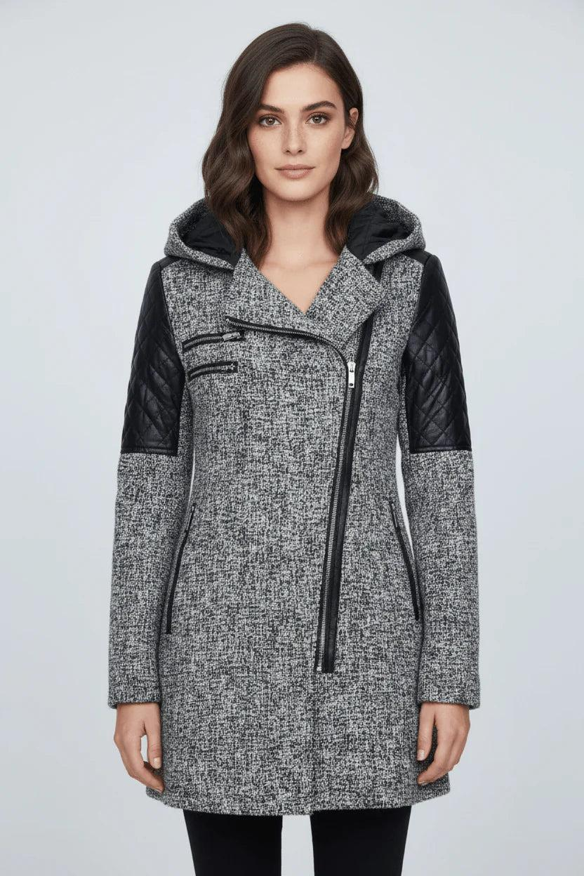 Damen Mantel mit Raffiniertem Struktur-Design & Asymmetrischem Reißverschluss-Women Outerwear-Alpenkind