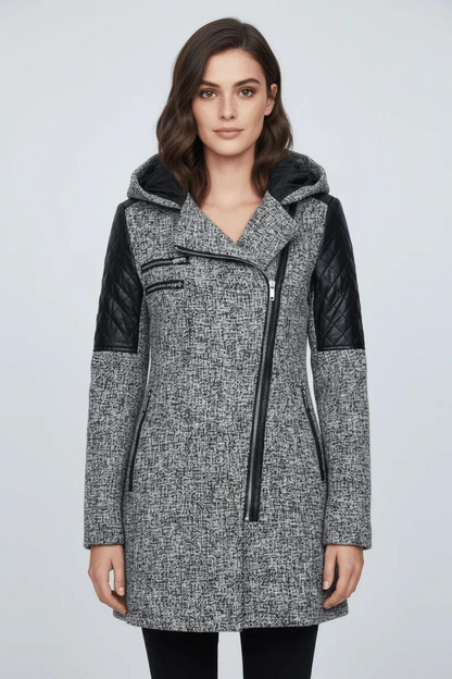 Damen Mantel mit Raffiniertem Struktur-Design & Asymmetrischem Reißverschluss-Women Outerwear-Alpenkind