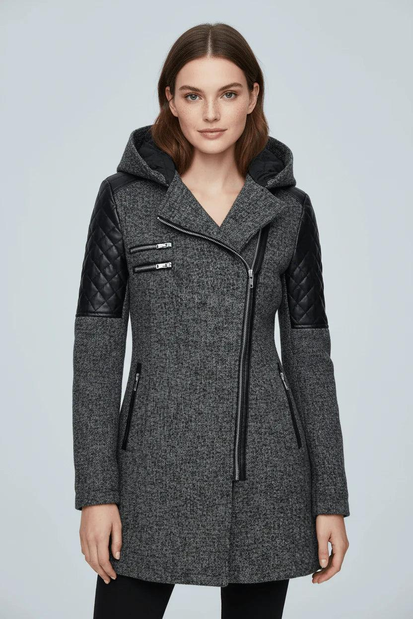 Damen Mantel mit Raffiniertem Struktur-Design & Asymmetrischem Reißverschluss-Women Outerwear-Alpenkind