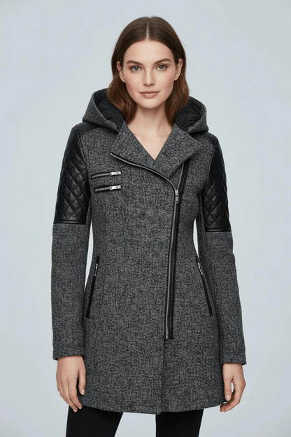 Damen Mantel mit Raffiniertem Struktur-Design & Asymmetrischem Reißverschluss-Women Outerwear-Alpenkind