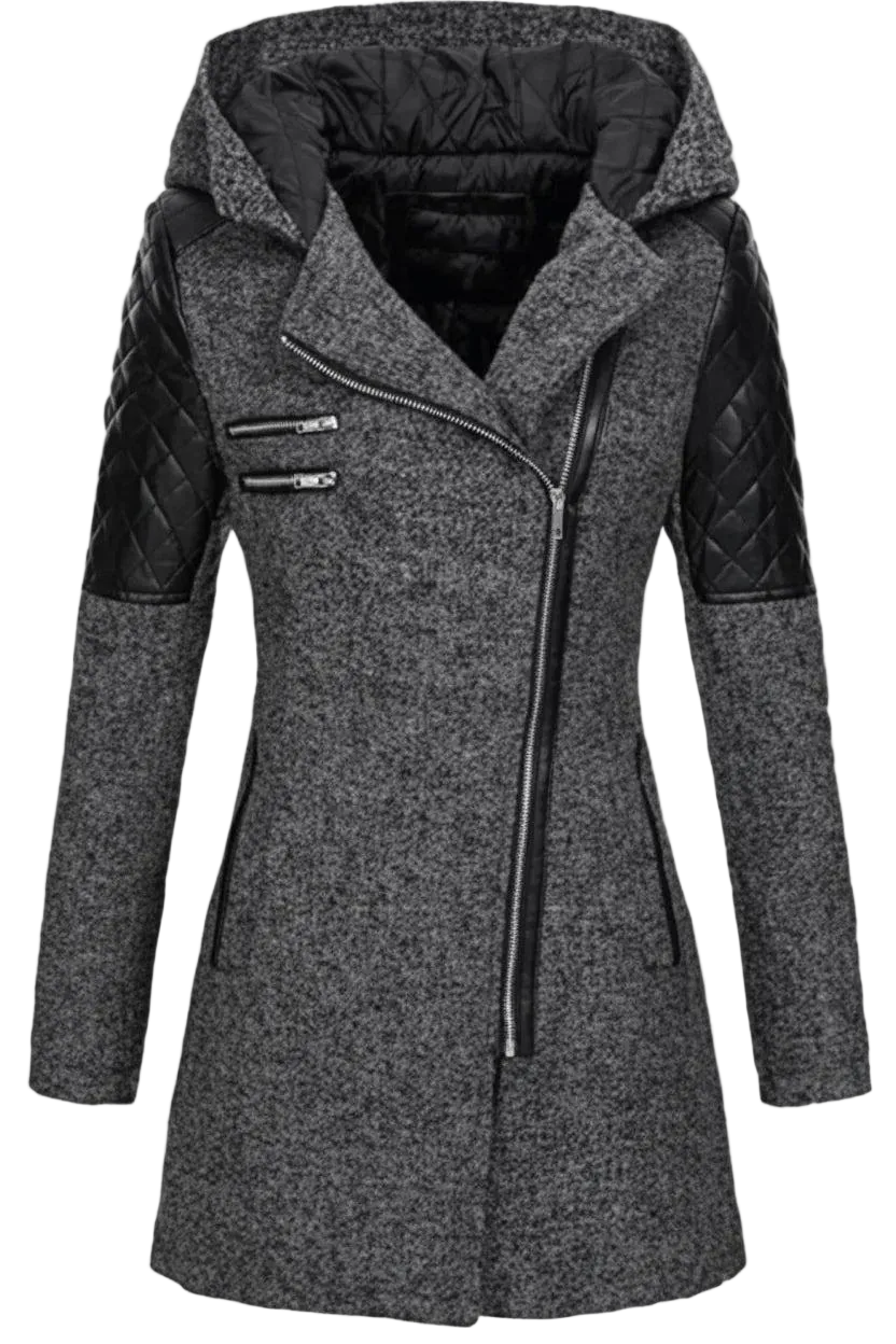 Damen Mantel mit Raffiniertem Struktur-Design & Asymmetrischem Reißverschluss-Women Outerwear-Alpenkind