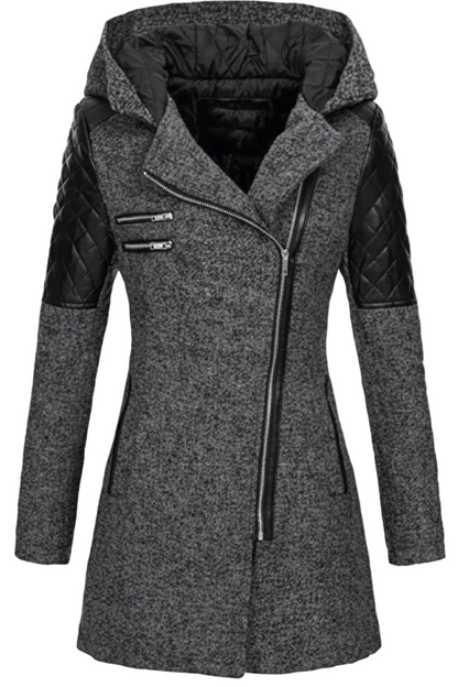 Damen Mantel mit Raffiniertem Struktur-Design & Asymmetrischem Reißverschluss-Women Outerwear-Alpenkind