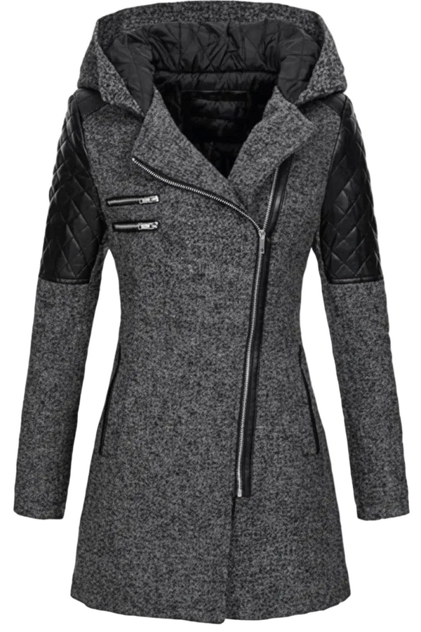 Damen Mantel mit Kapuze und Asymmetrischem Reißverschluss-Women Coats-Alpenkind