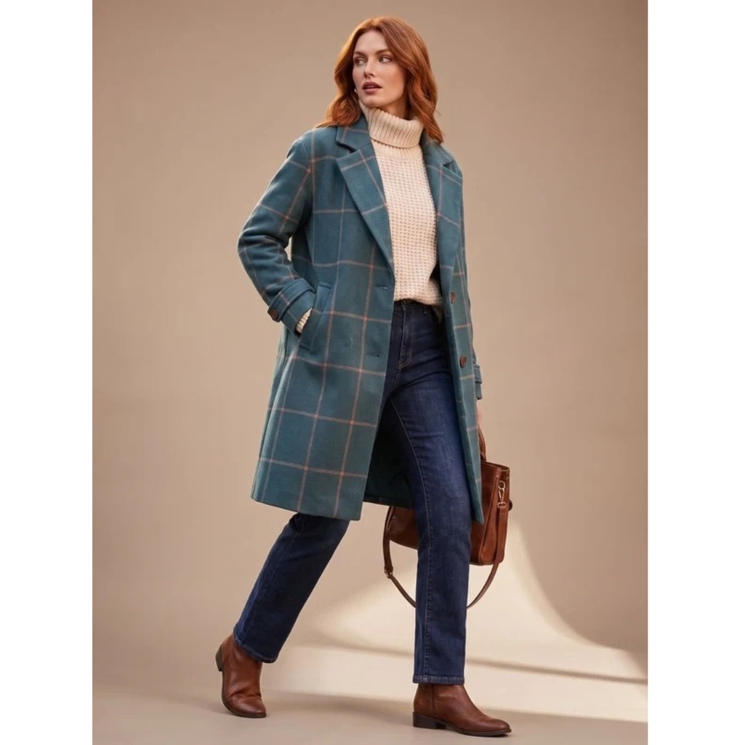 Damen-Mantel mit Karomuster und Reverskragen-Coats for women-Alpenkind