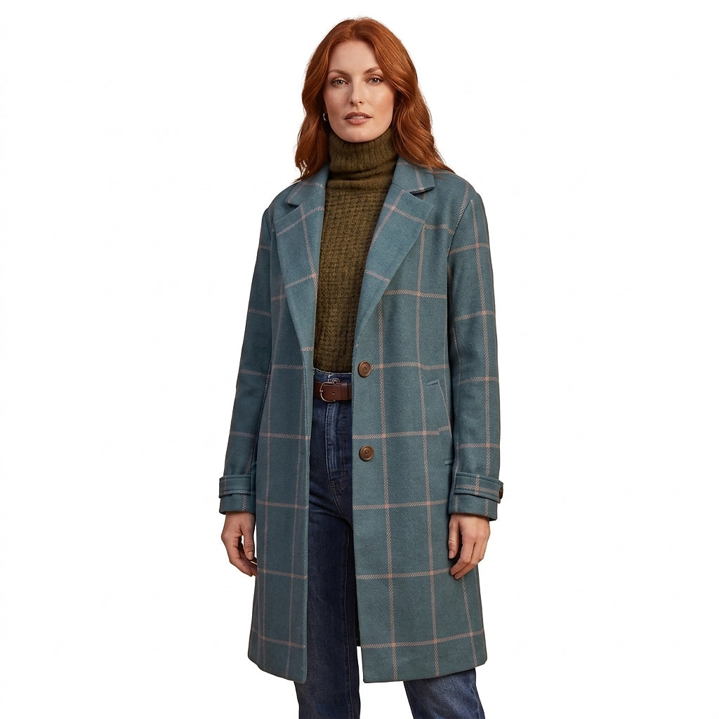 Damen-Mantel mit Karomuster und Reverskragen-Coats for women-Alpenkind