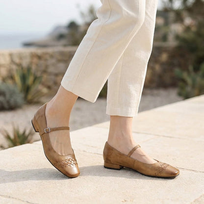 Damen Mary Jane Ballerinas mit geflochtener Struktur und eckiger Zehenpartie-Footwear for women-Alpenkind