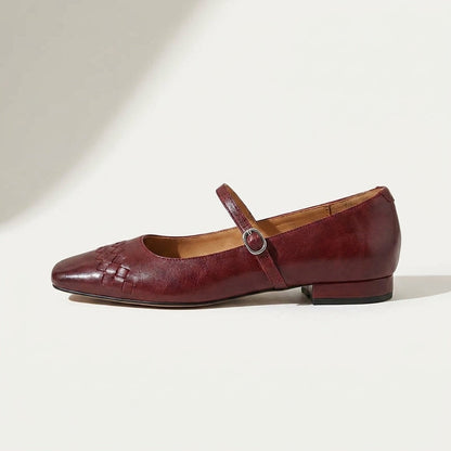 Damen Mary Jane Ballerinas mit geflochtener Struktur und eckiger Zehenpartie-Footwear for women-Alpenkind