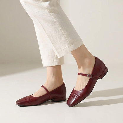 Damen Mary Jane Ballerinas mit geflochtener Struktur und eckiger Zehenpartie-Footwear for women-Alpenkind