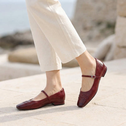Damen Mary Jane Ballerinas mit geflochtener Struktur und eckiger Zehenpartie-Footwear for women-Alpenkind