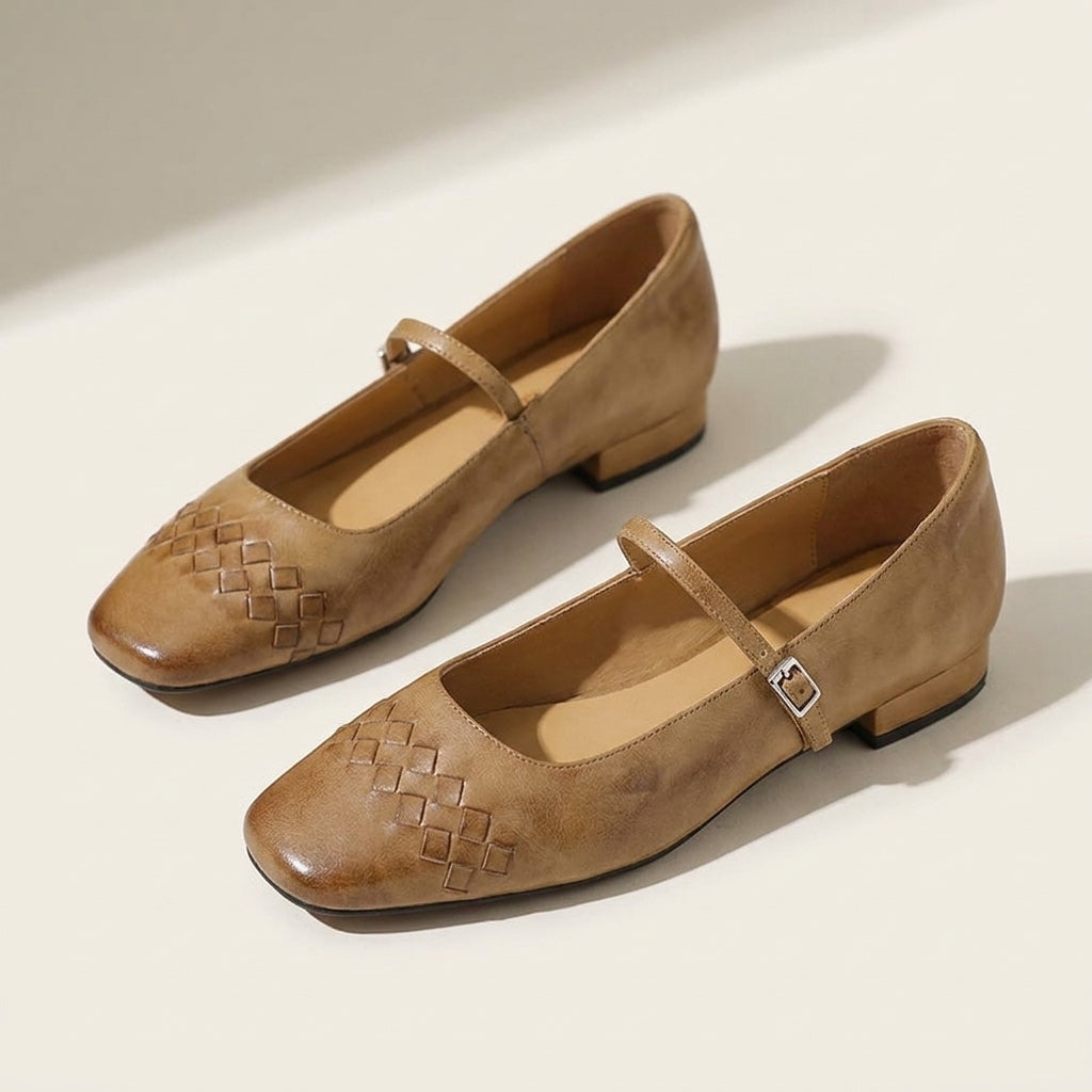 Damen Mary Jane Ballerinas mit geflochtener Struktur und eckiger Zehenpartie-Footwear for women-Alpenkind