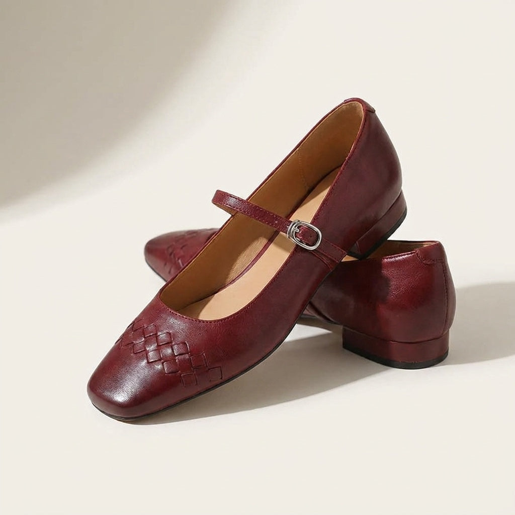 Damen Mary Jane Ballerinas mit geflochtener Struktur und eckiger Zehenpartie-Footwear for women-Alpenkind